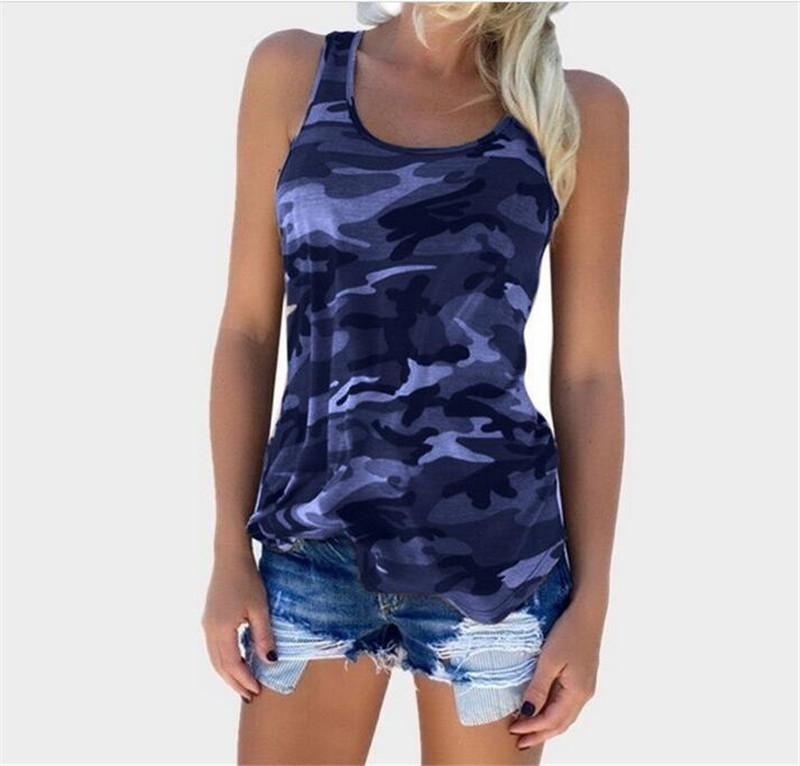 Women's Tops Summer Camouflage Fashion All Match Sleeveless Vest T Shirt Navy - Shop at LoveMi