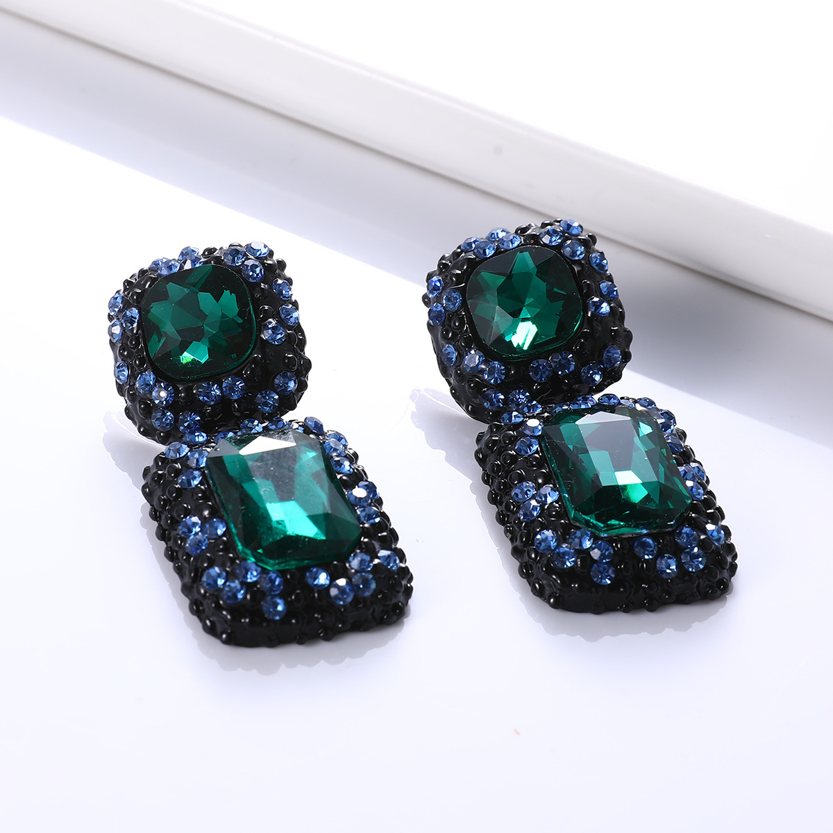Exaggerated Big-Name Jewelry Personality Fashion Simple Square Gemstone Earrings Banquet Clothing Accessories