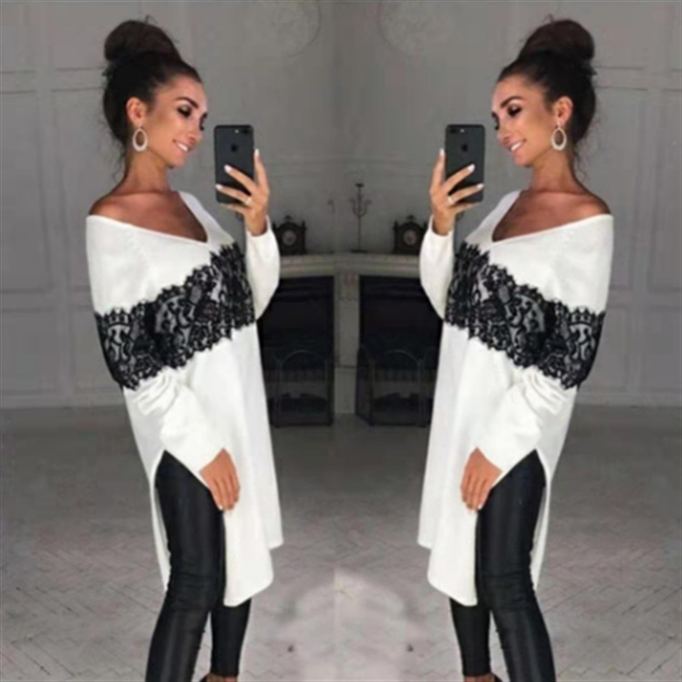 Top Autumn Women's Lace Lace Long Sleeved T Shirt