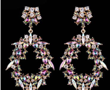 Diamond Flower Stud Earrings Fashion Color Diamond Hollow