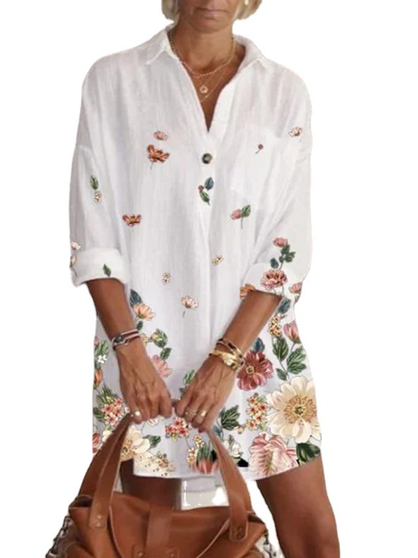 Summer Loose Mid Sleeve Bohemian Style Shirt Fashion Print Top