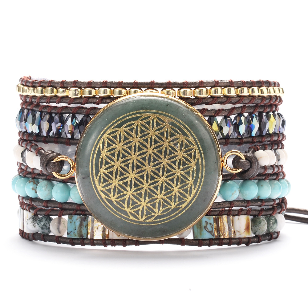 Vintage Five-Layer Braided Beaded Leather Cord Bracelet