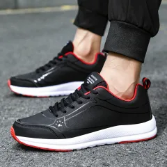 Leather Casual Men's Running Shoes - White - View 1