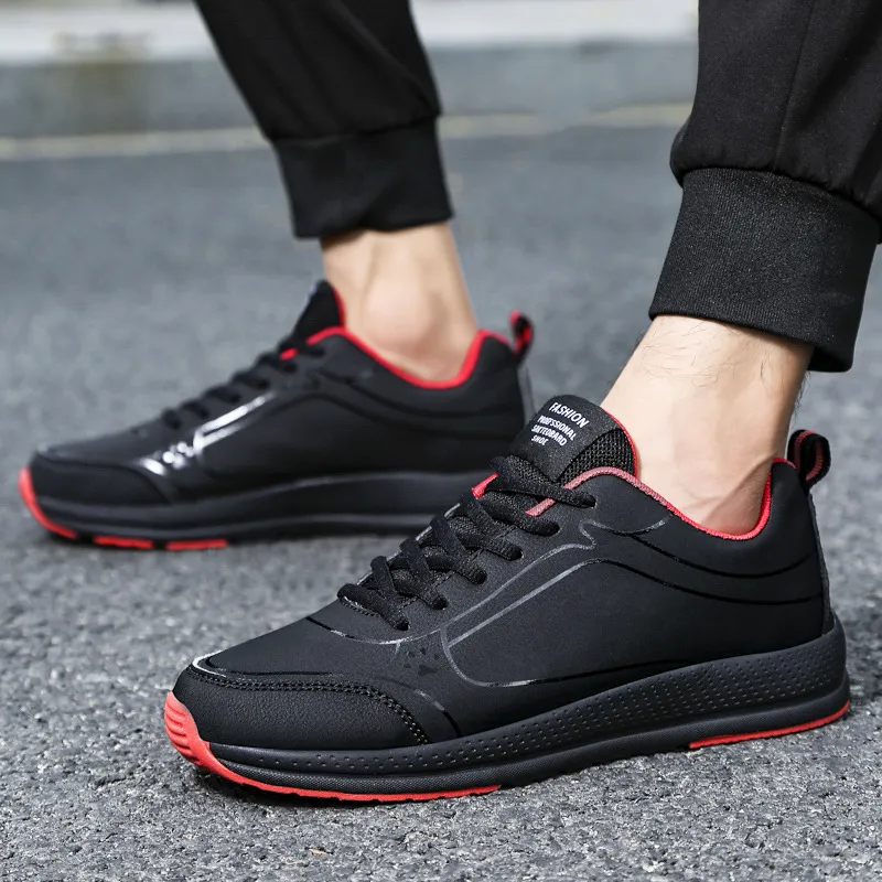 Leather Casual Men's Running Shoes - Red