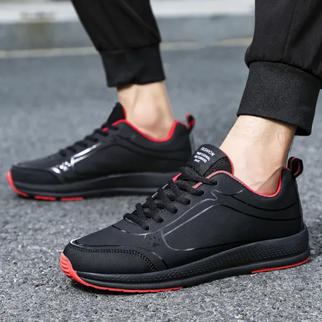 Leather Casual Men's Running Shoes Red - Shop at LoveMi