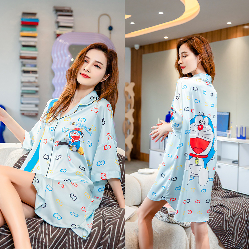 Title 11, Summer New Ice Silk Nightdress Silk Shirt Skir...