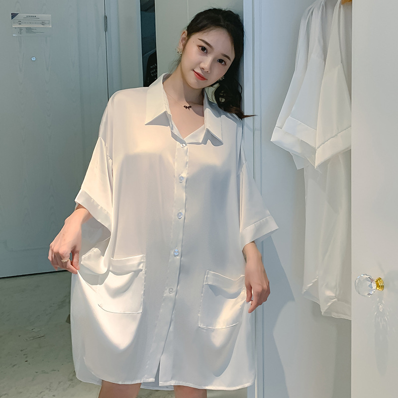 Title 16, Summer New Ice Silk Nightdress Silk Shirt Skir...