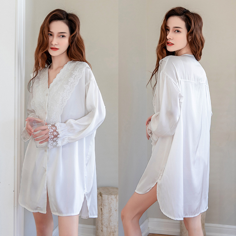 Title 32, Summer New Ice Silk Nightdress Silk Shirt Skir...