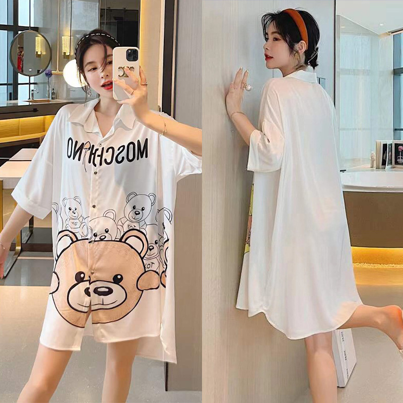 Title 22, Summer New Ice Silk Nightdress Silk Shirt Skir...