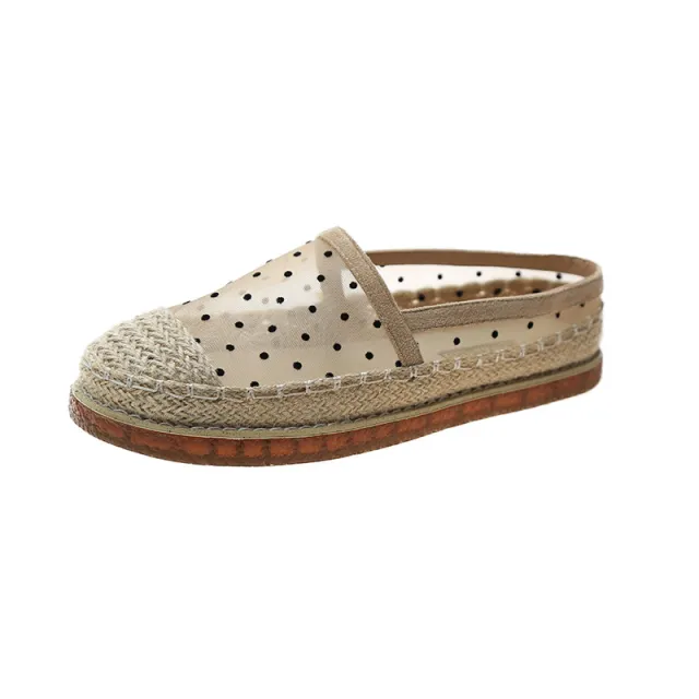 Korean Edition Fashion Flat Bottom Breathable Mesh With A Slip On Women'S Single Shoe Apricot - Shop at LoveMi