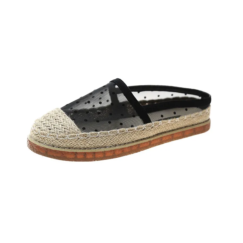 Korean Edition Fashion Flat Bottom Breathable Mesh With A Slip-On Women'S Single Shoe - Black