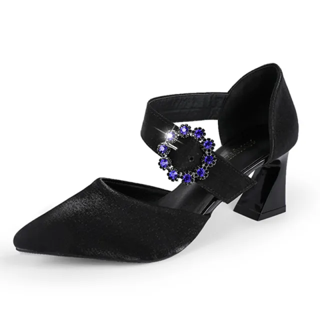 Korean Sexy Rhinestone Buckle High Heels Black - Shop at LoveMi