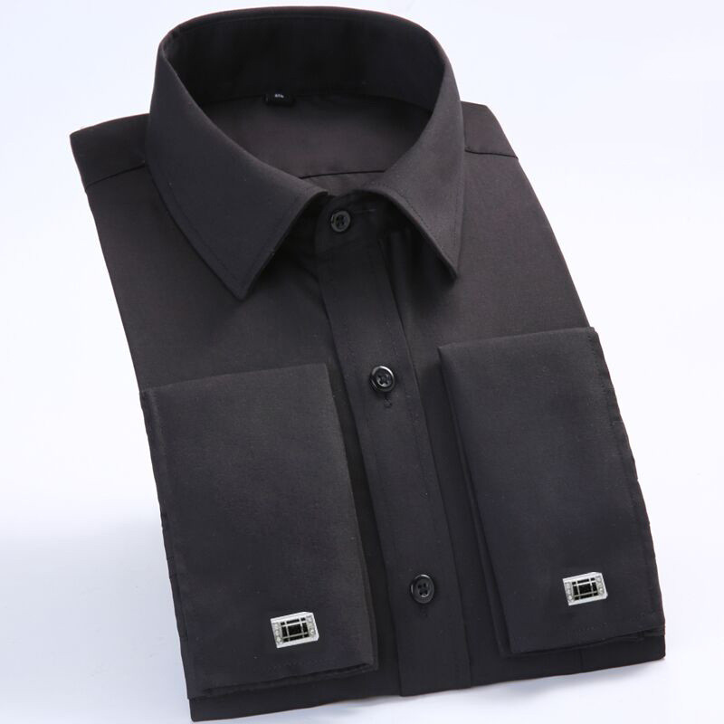 High End French Cufflinks Men's Long Sleeve Shirt Solid Color