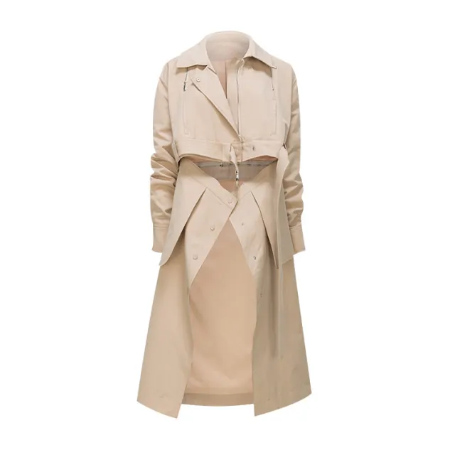 Mid Length Dual Use Windbreaker Detachable Coat Jacket Beige - Shop at LoveMi