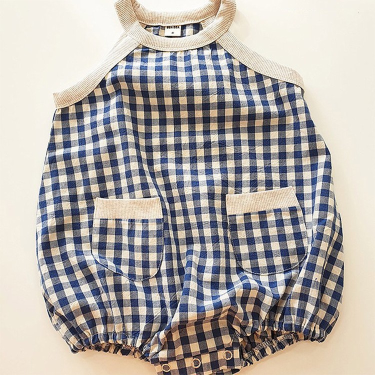 The New Plaid Halter Sling Romper Korean Baby And Toddler Bag Fart Clothes Triangle Cotton Romper