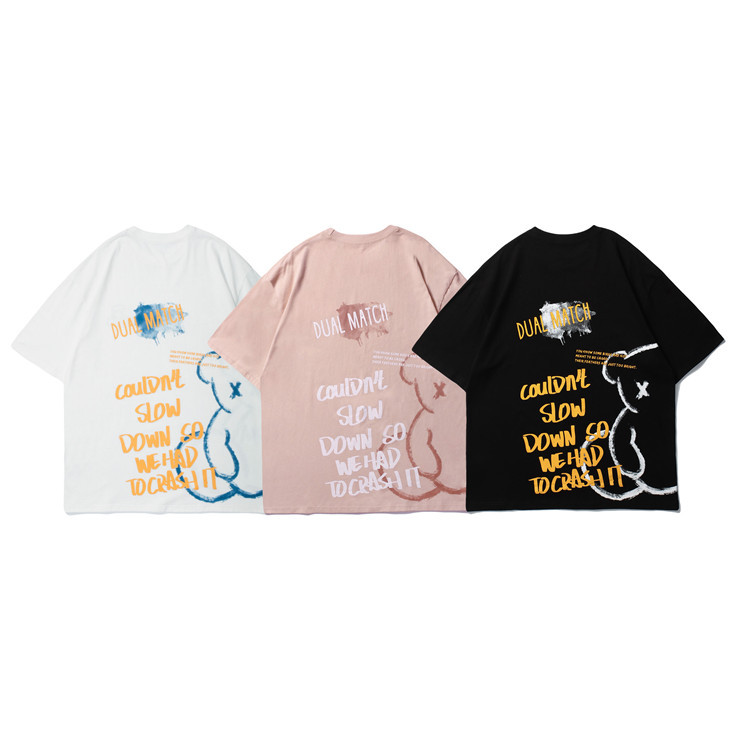  Summer New T-Shirt Day Campus Students Art Style Loose Base Printing Short Sleeves Male