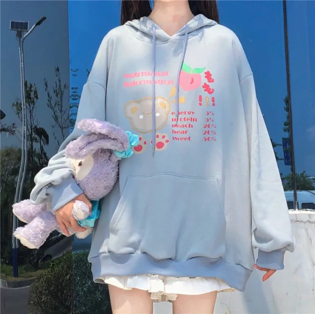 Cute Bunny Ears Navy Collar Hooded Loose Sweatshirt Light Blue - Shop at LoveMi