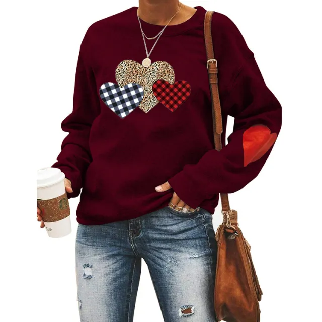 New Love Leopard Print Round Neck Printed Long Sleeve Top Wine Red - Shop at LoveMi