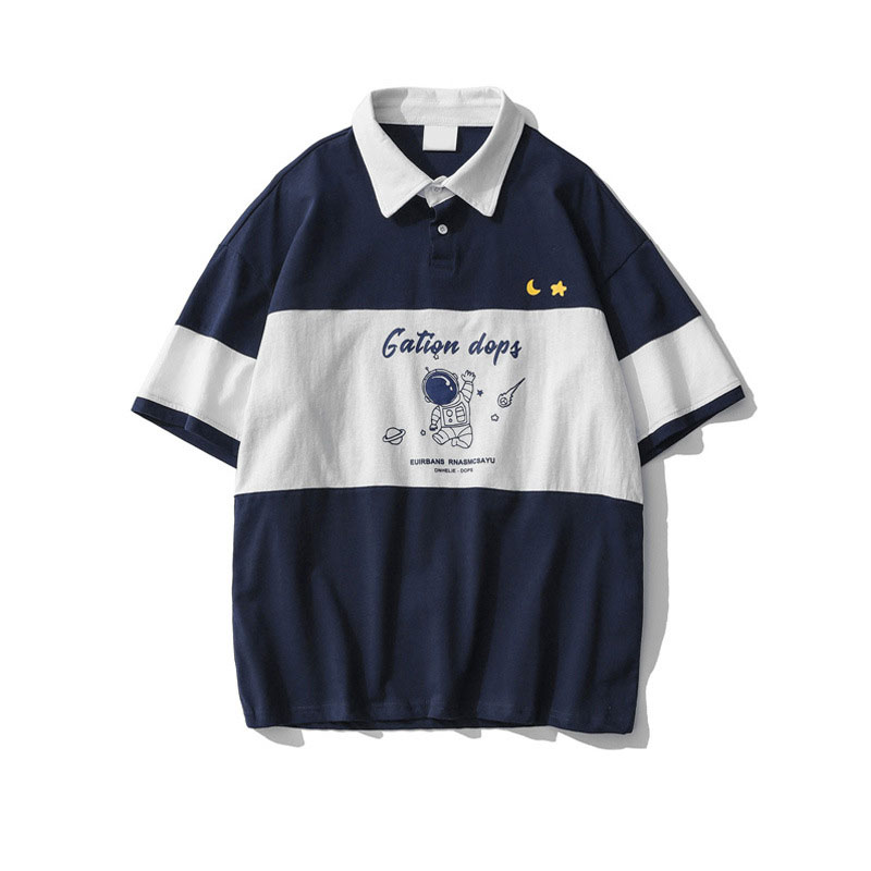 Shirt Boys Japanese Trend Hit Color Loose Men And Women Students Lapel T-Shirt Ins Trend