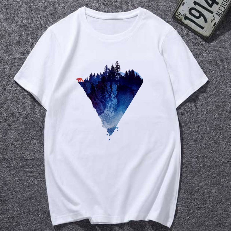 Title 2, Natural Scenery Casual Simple Round Neck T-Shirt