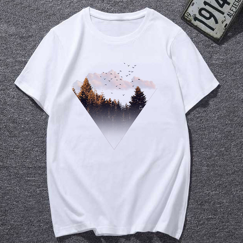 Title 4, Natural Scenery Casual Simple Round Neck T-Shirt