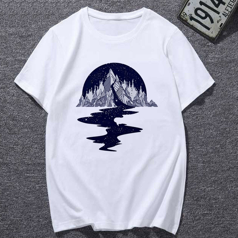 Title 5, Natural Scenery Casual Simple Round Neck T-Shirt