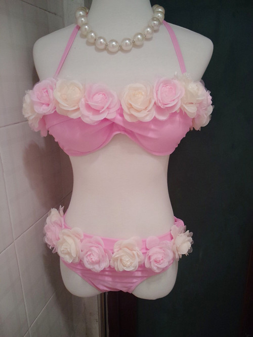 Title 3, Ladies Hand-stitched Flower Candy Swimsuit Bikini