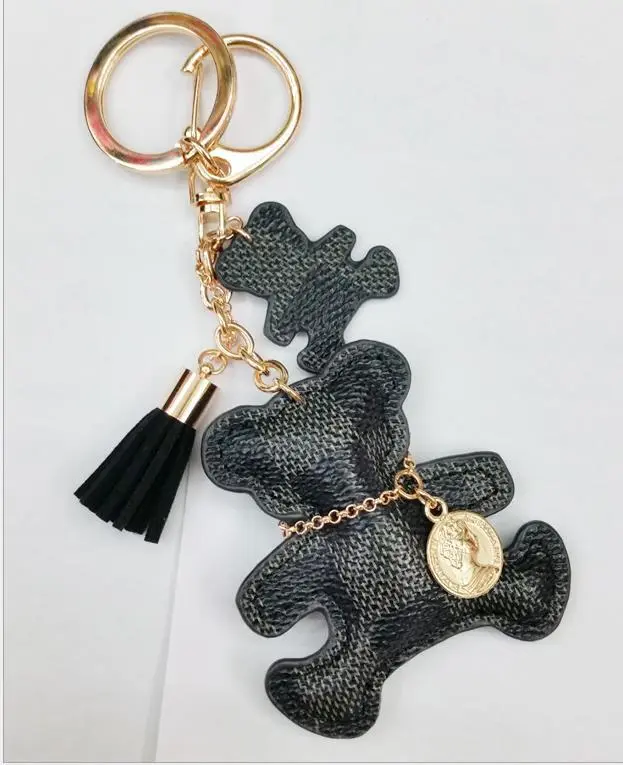 Leather Bear Lovers Web Celebrity Car Key Ring Female European And American Trend Key Chain Personality Bear Creative Pendant Black - Shop at LoveMi