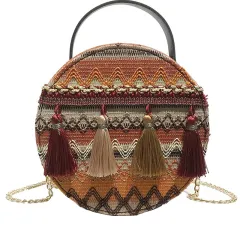 New Ethnic Style Cross-Border Straw Woven Bag Check Fringe Bag Mini - Yellow - View 1