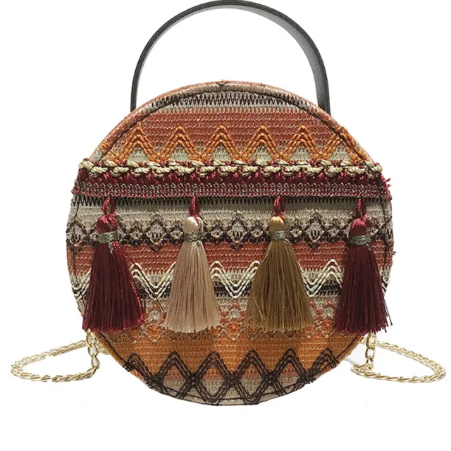 New Ethnic Style Cross Border Straw Woven Bag Check Fringe Bag Mini Yellow - Shop at LoveMi