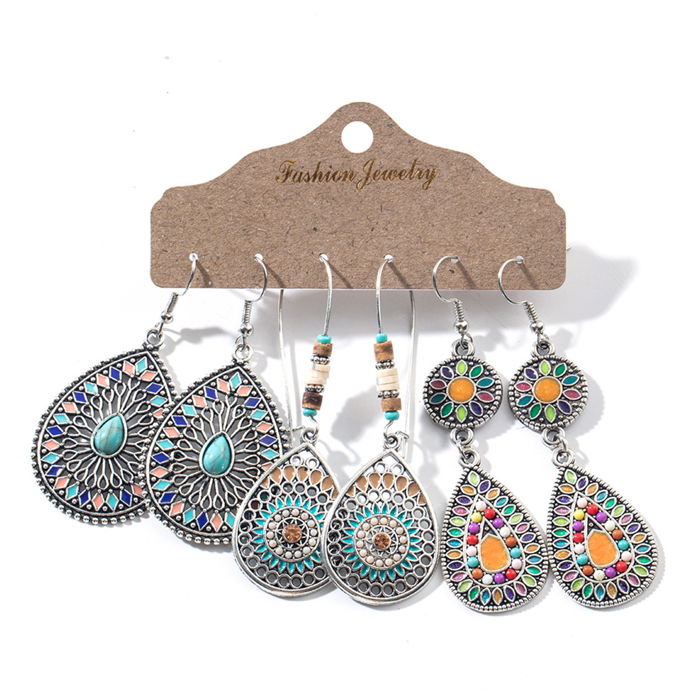 Earring Set Hollow Earrings Tassel Bohemian Ethnic Style