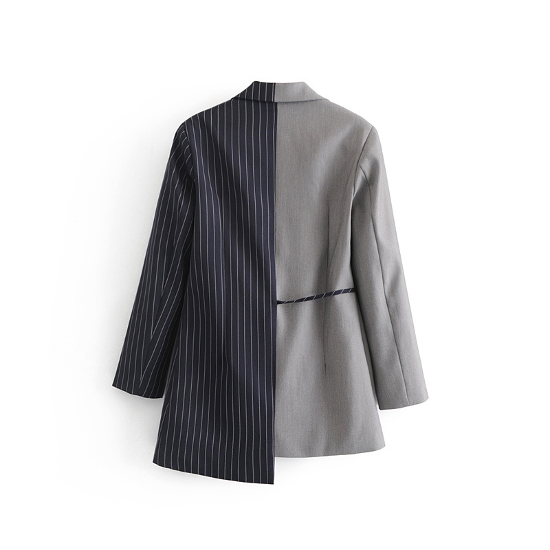 Stitching Asymmetric Casual Top With Lace-Up Slim Mid-Length Blazer