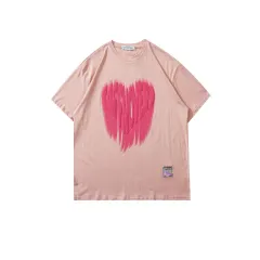 New Loose Letter Love Short-Sleeved T-Shirt - Powder - View 1