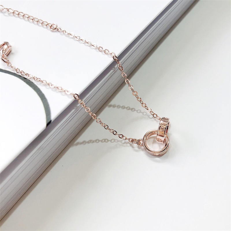 Double Ring Hollow Love Sterling Silver Bracelet Female