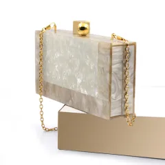 Shell Acrylic Stitching Messenger Dinner Bag Chain One Shoulder Clutch Female Bag - Beige - View 1