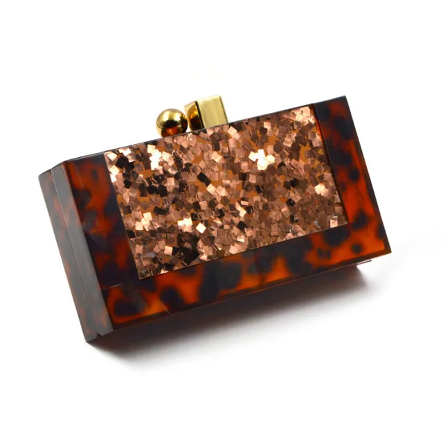 Shell Acrylic Stitching Messenger Dinner Bag Chain One Shoulder Clutch Female Bag Tortoiseshell - Shop at LoveMi