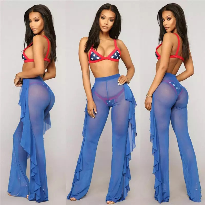 Title 5, Mesh Folds See-through Beach Pants Swimwear Pants