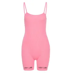 Sling Jumpsuit Shorts Women Running Sports Fitness Yoga Clothes - Pink - View 1