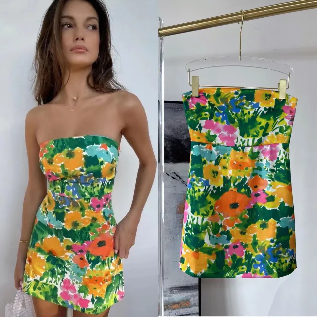 Design new products, casual printing, colorful floral wrap dress, sexy tube top dress Floral - Shop at LoveMi