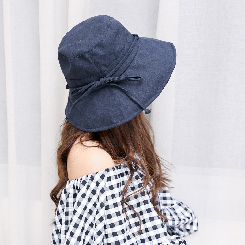 Uv Protection Cotton Hat With Bow