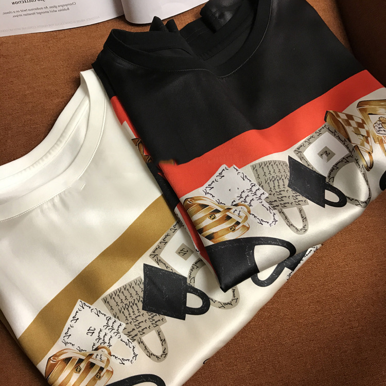 The Shopkeeper Keeps It High Votes Like It 19m Satin Stitching Mercerized Loose Print Short-Sleeved T Womens Blouse Spring And Summer