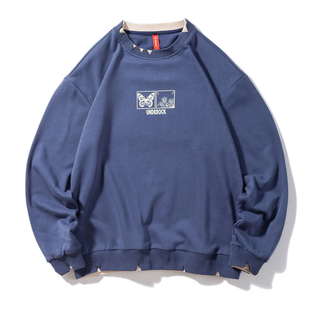 New Japanese Trend Retro Loose Hole Fake Two Pieces Of Men'S Casual Sweater Jacket