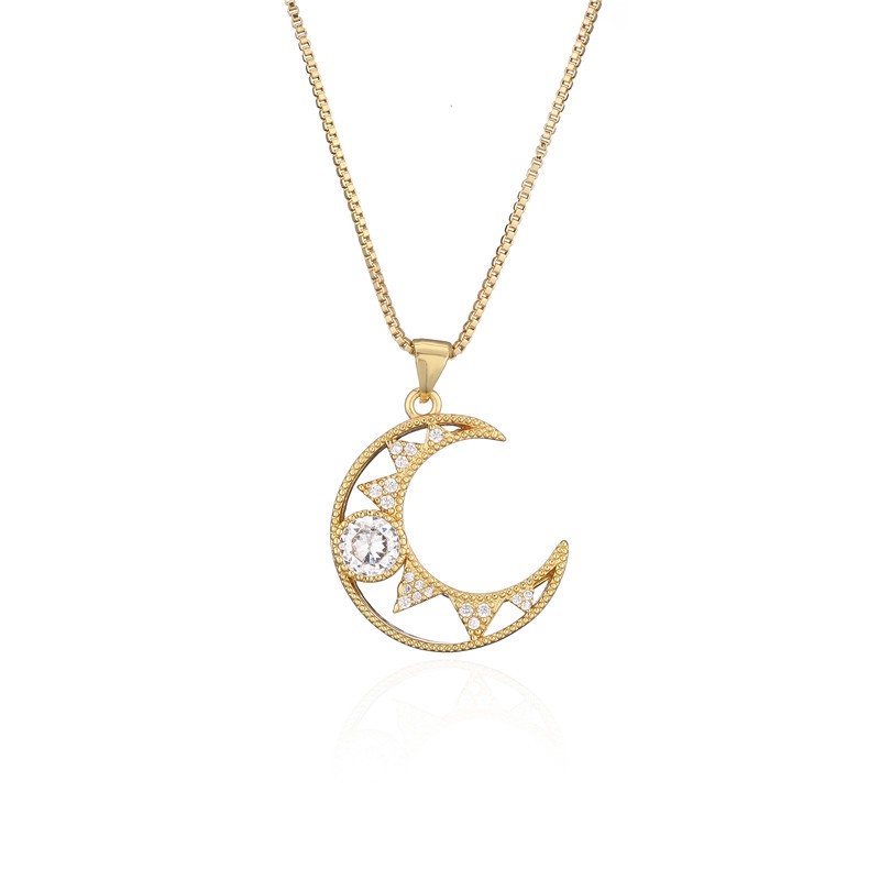 Real Gold Plating Woodpecker Moon Pendant Necklace