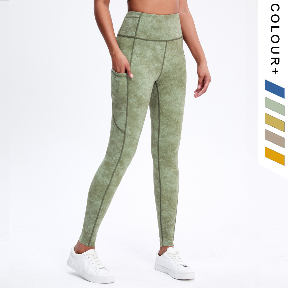 Double-Sided Pocket Yoga Pants Women'S High Waist Hip-Lifting Running Tight Elastic Feet Fitness Pants