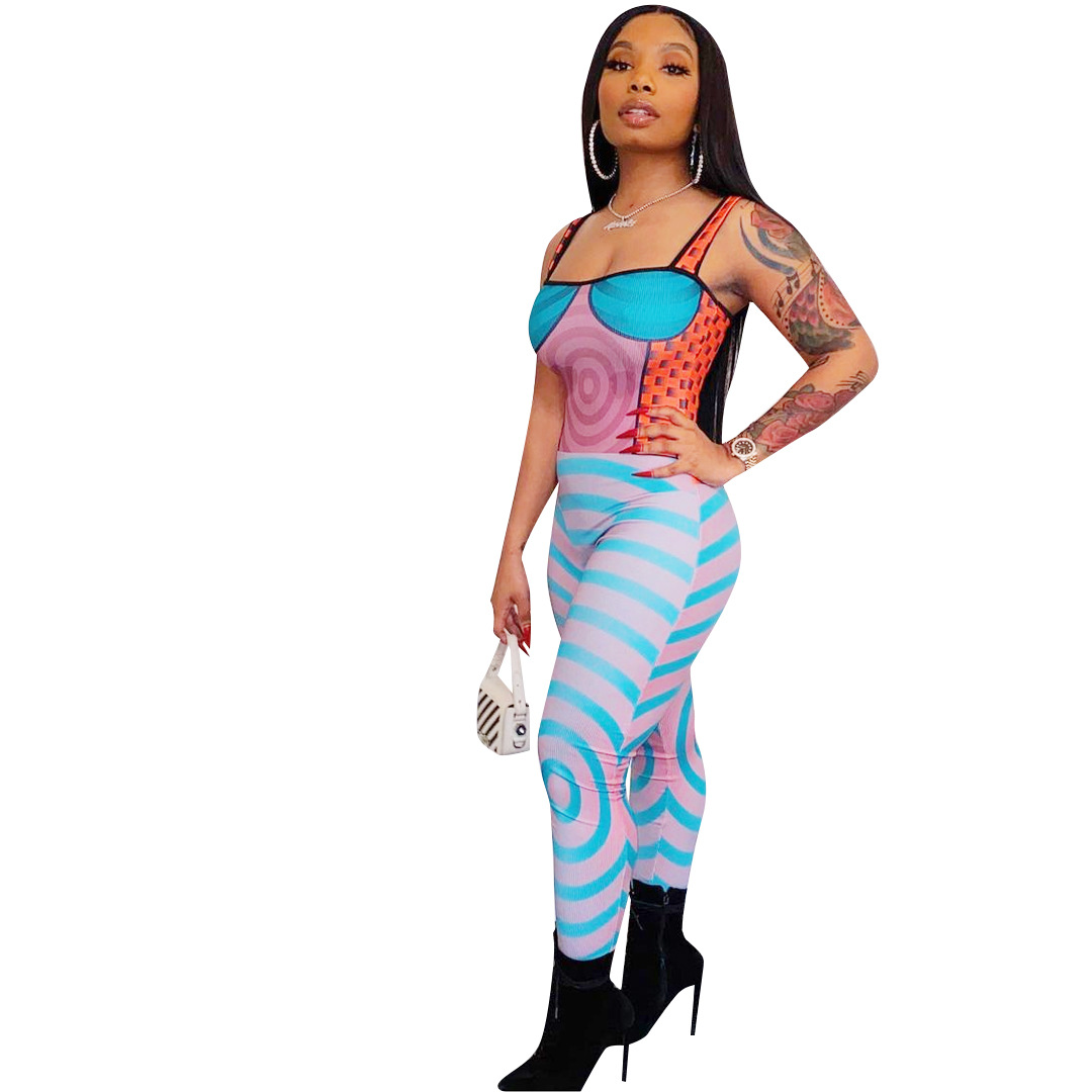 Beautiful Women'S Spot New Spring Style Sling Print Tight Sexy Jumpsuit Candy Colors - Shop at LoveMi