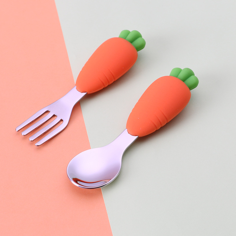 Three-Piece Silicone Cartoon Carrot Anti-Fall and Anti-Scalding Children's Tableware