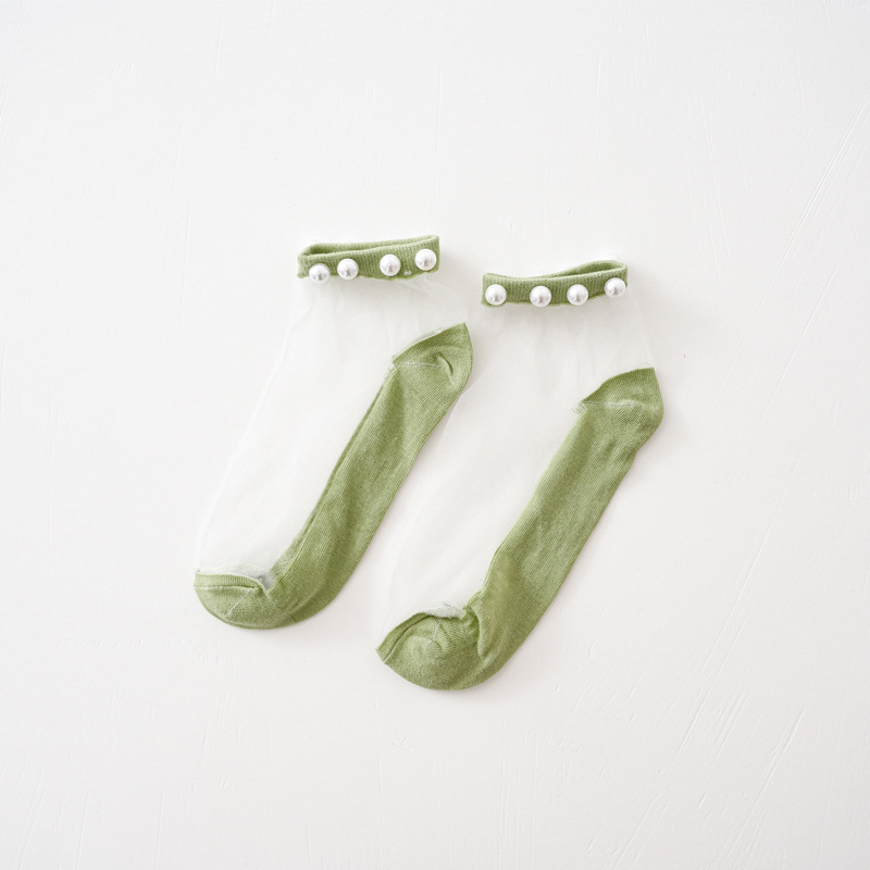 Pearl Socks Women'S Socks Shallow Mouth Lace Mesh Transparent Glass Yarn