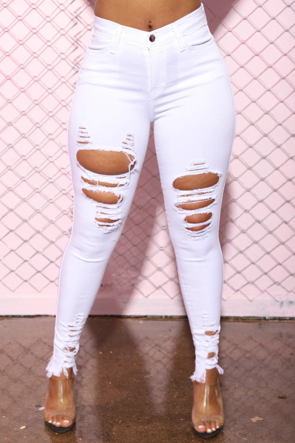 Women's Cotton Elastic Ripped Elastic Foot Pants