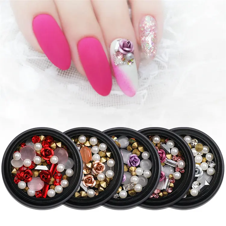 Nail Art Metal Flower Cat's Eye Jade
