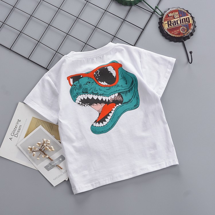 Crew Neck T-Shirt With Cartoon Print Back Pattern